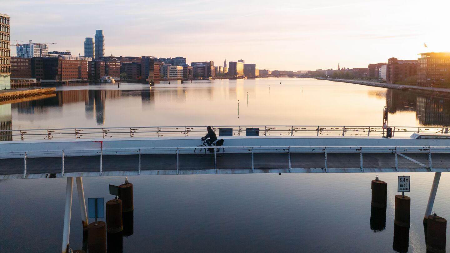 Billede af mennesker og huse i København