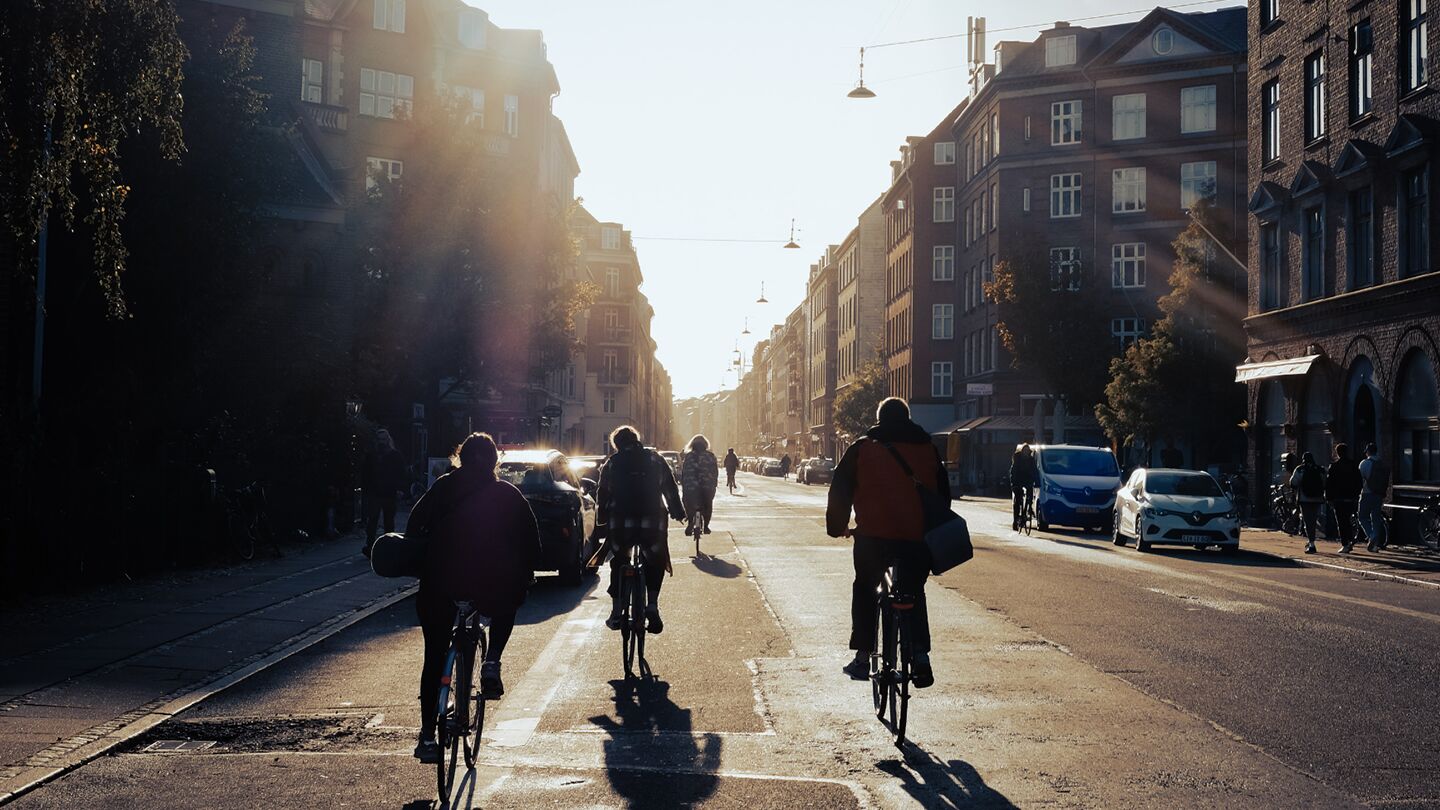 Billede af mennesker og huse i København